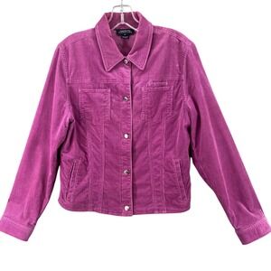 Jones New York Corduroy Jacket Womens Medium Pink Fitted Button Up Trucker Style